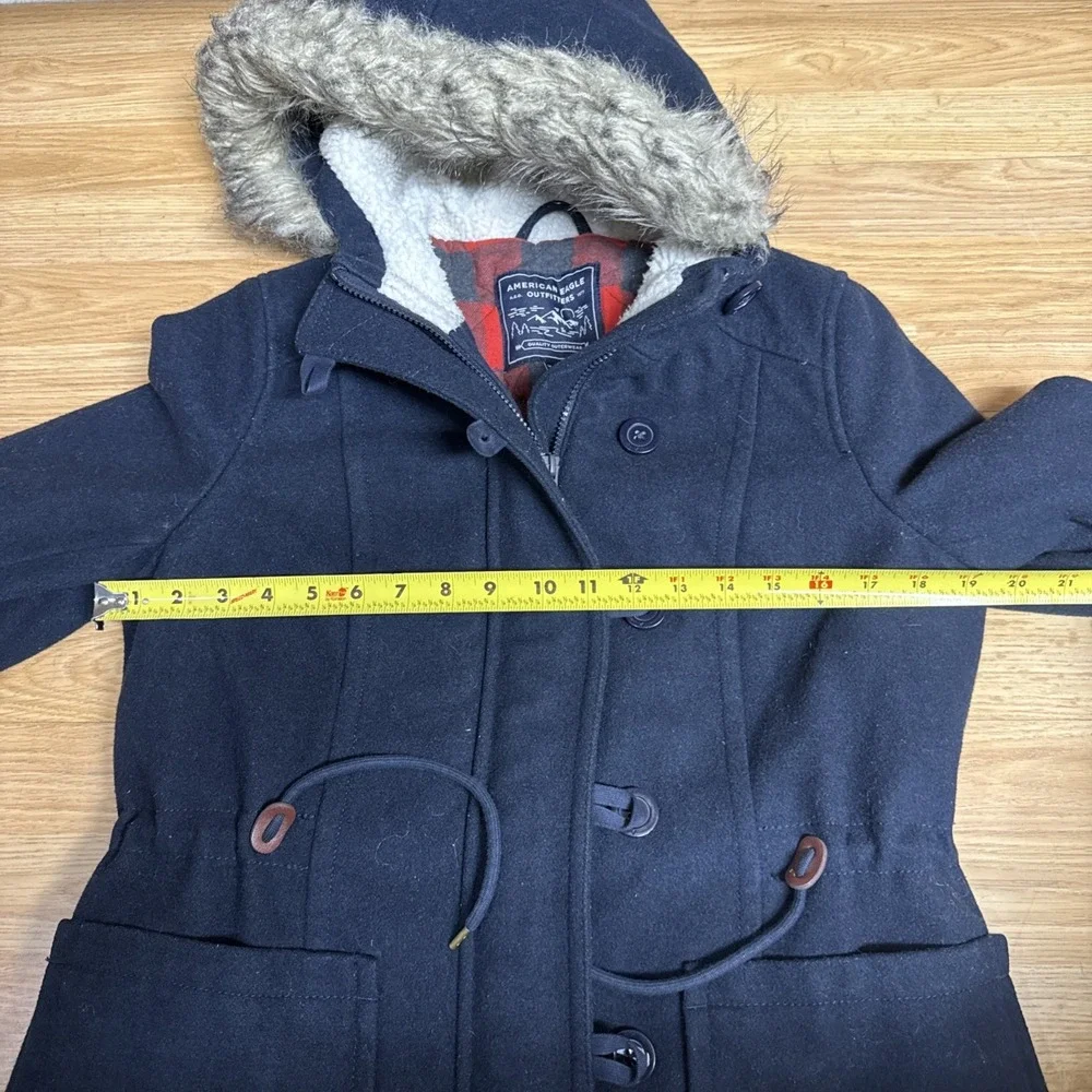 American Eagle Outfitters Womens Med Wool BL Coat Hood Navy‎ Buffalo Plaid